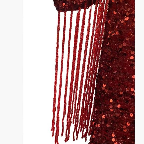 Unbranded Red Sequin Gown with V-Neck Illusion Front and V-Neck Back Size 18 EUC - Picture 6 of 13